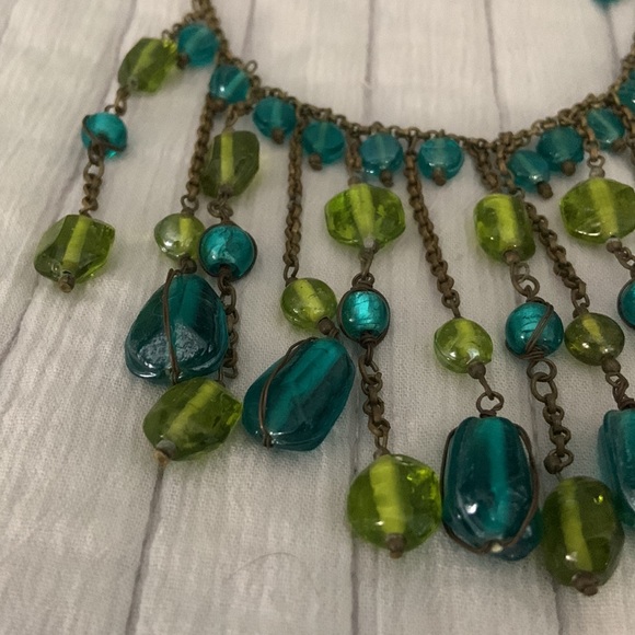 Green and Blue Glass Beaded Necklace - Picture 3 of 4
